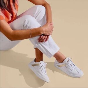 OLUKAI WOMEN'S HĀ‘UPU WHITE SNEAKER 9 shoe gold leather streetwear preppy comfy